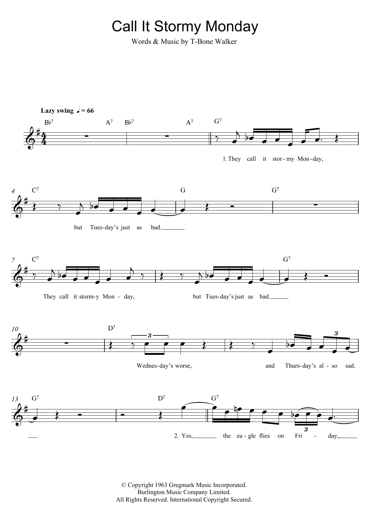 T-Bone Walker Call It Stormy Monday (But Tuesday Is Just As Bad) Sheet Music Notes & Chords for Trombone - Download or Print PDF