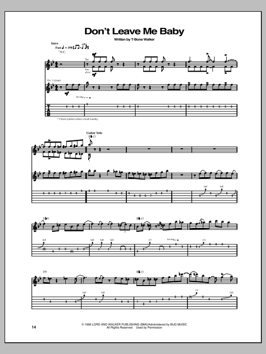 T-Bone Walker Don't Leave Me Baby Sheet Music Notes & Chords for Guitar Tab - Download or Print PDF