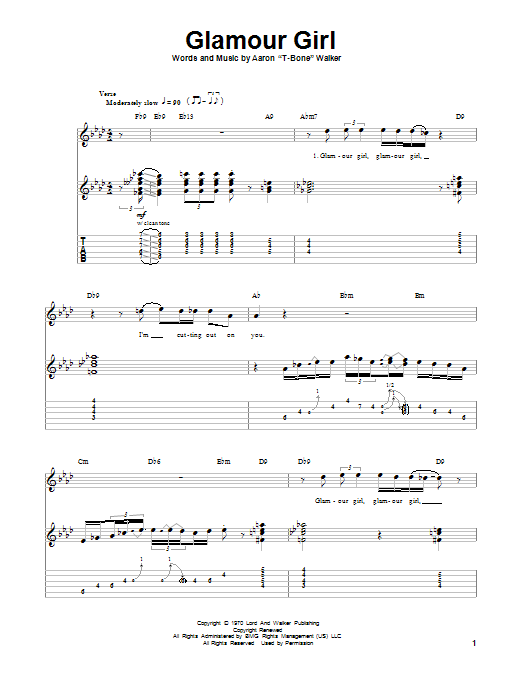 T-Bone Walker Glamour Girl Sheet Music Notes & Chords for Guitar Tab Play-Along - Download or Print PDF