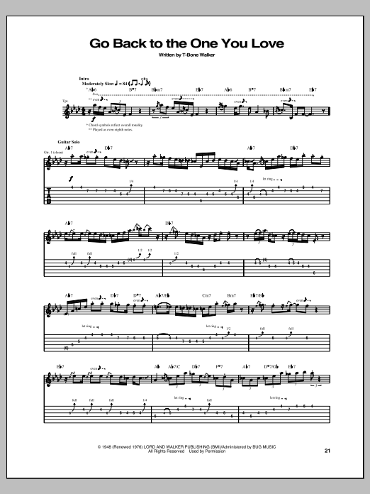 T-Bone Walker Go Back To The One You Love Sheet Music Notes & Chords for Guitar Tab - Download or Print PDF