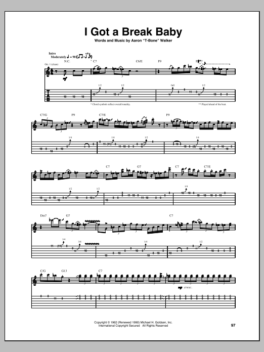 T-Bone Walker I Got A Break Baby Sheet Music Notes & Chords for Guitar Tab Play-Along - Download or Print PDF