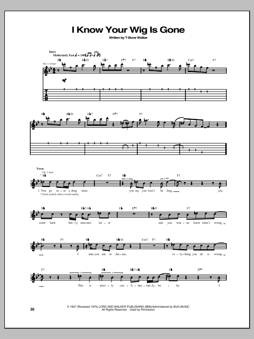 T-Bone Walker I Know Your Wig Is Gone Sheet Music Notes & Chords for Guitar Tab - Download or Print PDF