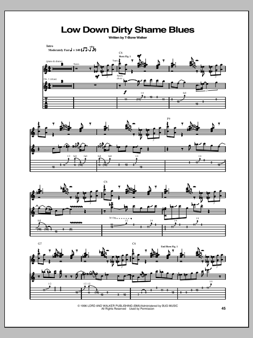 T-Bone Walker Low Down Dirty Shame Blues Sheet Music Notes & Chords for Guitar Tab - Download or Print PDF