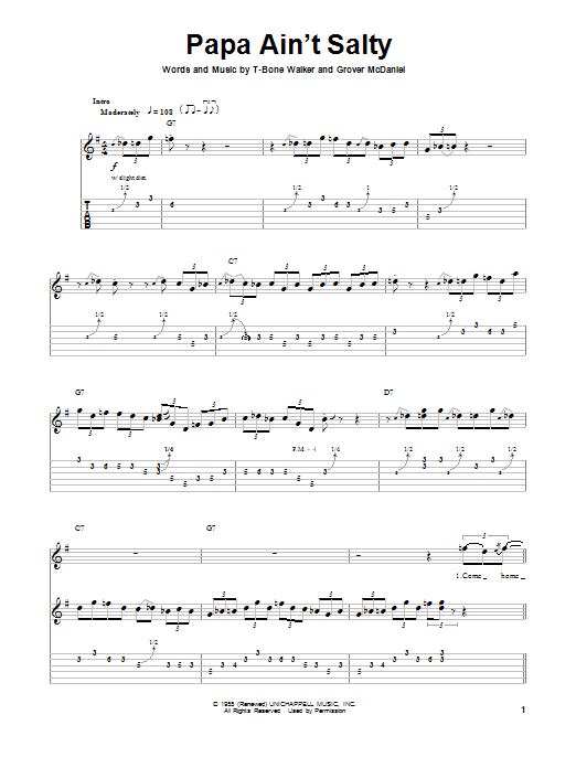 T-Bone Walker Papa Ain't Salty Sheet Music Notes & Chords for Guitar Tab Play-Along - Download or Print PDF
