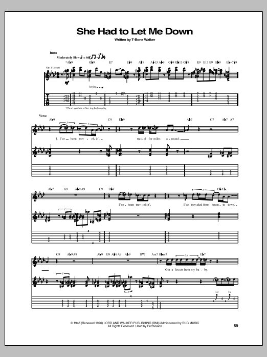 T-Bone Walker She Had To Let Me Down Sheet Music Notes & Chords for Guitar Tab - Download or Print PDF