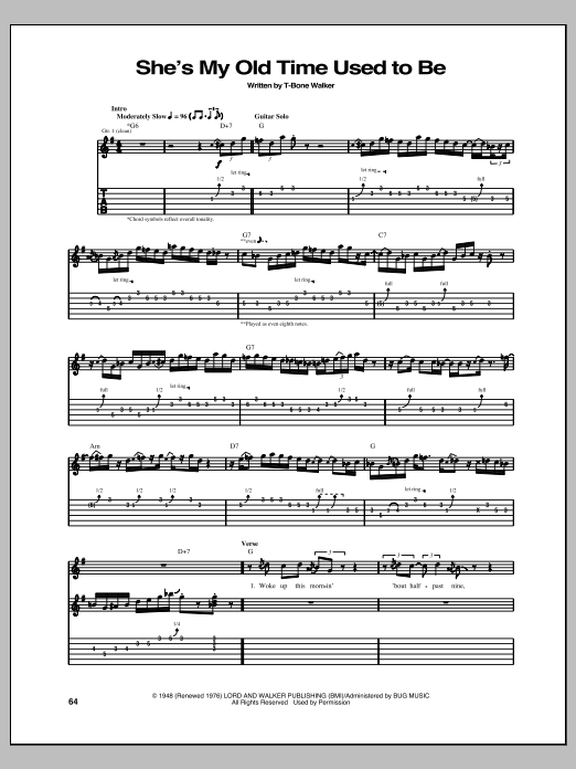 T-Bone Walker She's My Old Time Used To Be Sheet Music Notes & Chords for Guitar Tab - Download or Print PDF