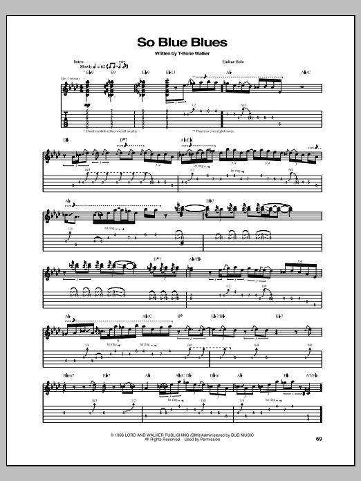 T-Bone Walker So Blue Blues Sheet Music Notes & Chords for Guitar Tab - Download or Print PDF