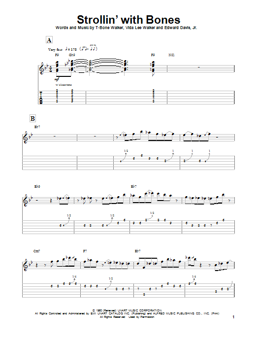 T-Bone Walker Strollin' With Bones Sheet Music Notes & Chords for Guitar Tab Play-Along - Download or Print PDF