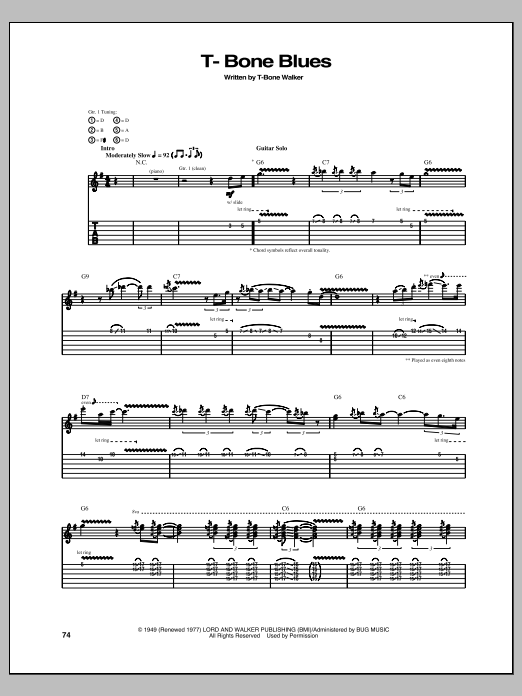 T-Bone Walker T-Bone Blues Sheet Music Notes & Chords for Guitar Tab - Download or Print PDF