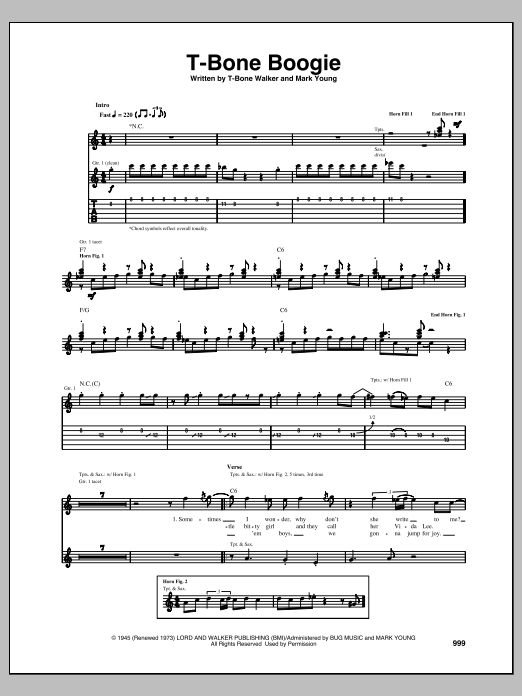 T-Bone Walker T-Bone Boogie Sheet Music Notes & Chords for Guitar Tab - Download or Print PDF