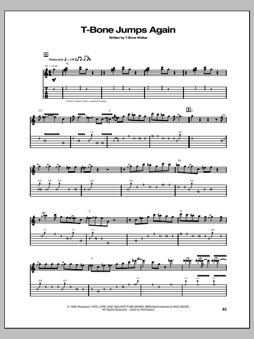 T-Bone Walker T-Bone Jumps Again Sheet Music Notes & Chords for Guitar Tab Play-Along - Download or Print PDF