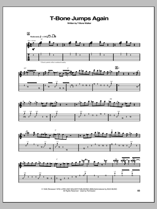T-Bone Walker T-Bone Jumps Again Sheet Music Notes & Chords for Guitar Tab - Download or Print PDF