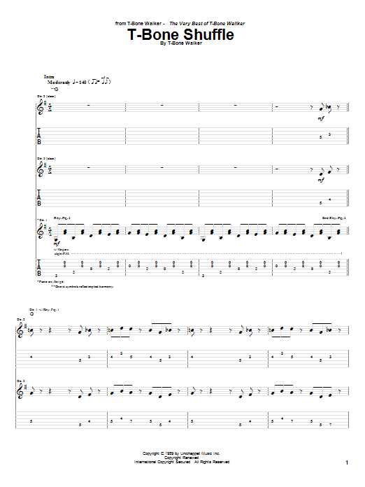 T-Bone Walker T-Bone Shuffle Sheet Music Notes & Chords for Guitar Lead Sheet - Download or Print PDF