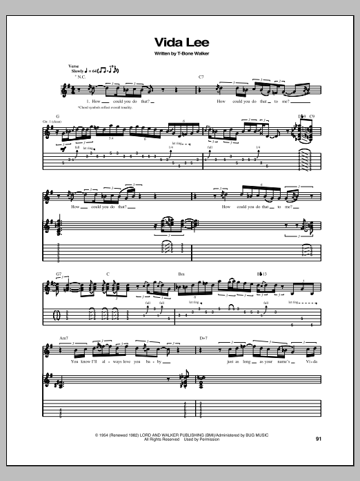 T-Bone Walker Vida Lee Sheet Music Notes & Chords for Guitar Tab - Download or Print PDF