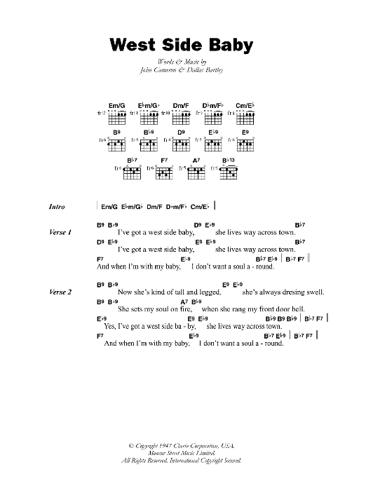 T-Bone Walker West Side Baby Sheet Music Notes & Chords for Lyrics & Chords - Download or Print PDF