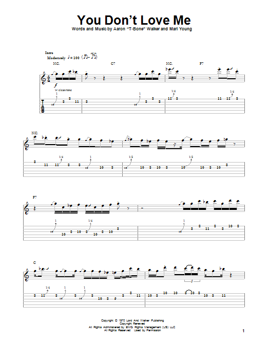 T-Bone Walker You Don't Love Me Sheet Music Notes & Chords for Guitar Tab Play-Along - Download or Print PDF