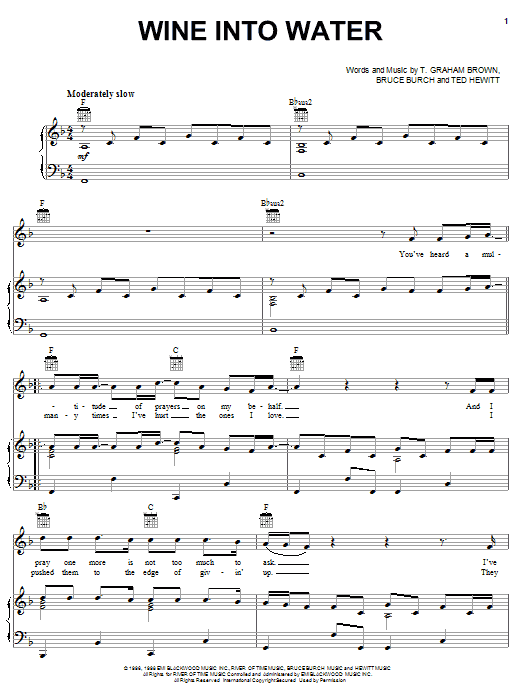 T. Graham Brown Wine Into Water Sheet Music Notes & Chords for Piano, Vocal & Guitar (Right-Hand Melody) - Download or Print PDF