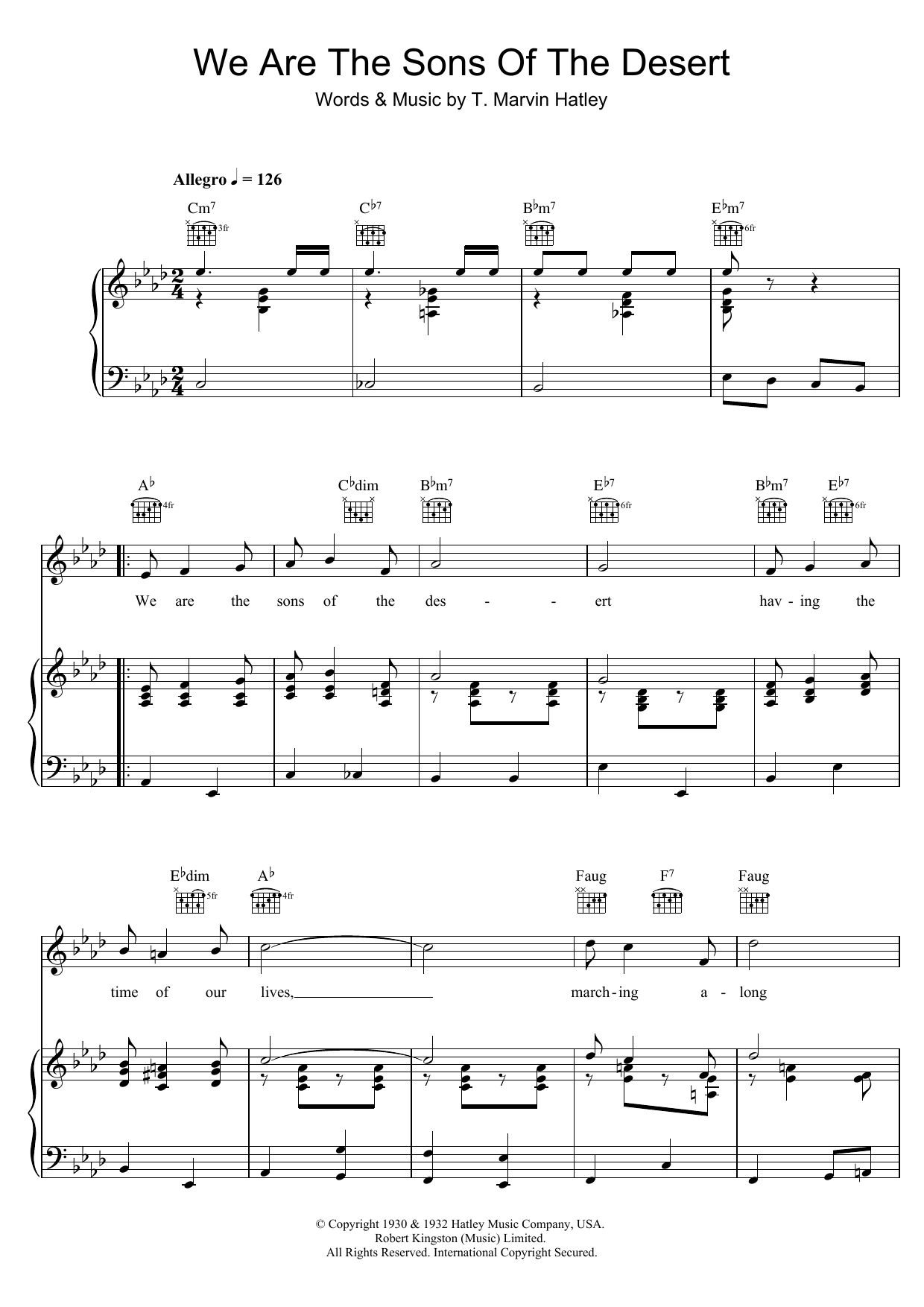 T. Marvin Hatley We Are The Sons Of The Desert Sheet Music Notes & Chords for Piano, Vocal & Guitar (Right-Hand Melody) - Download or Print PDF