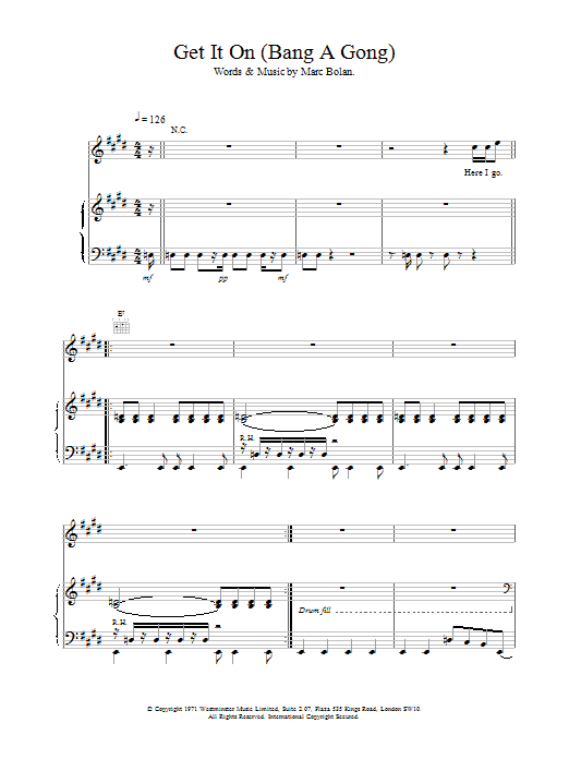 T. Rex Bang A Gong (Get It On) Sheet Music Notes & Chords for Lyrics & Chords - Download or Print PDF