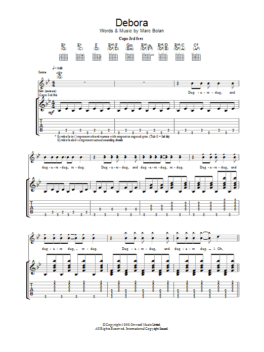 T. Rex Debora Sheet Music Notes & Chords for Piano, Vocal & Guitar - Download or Print PDF