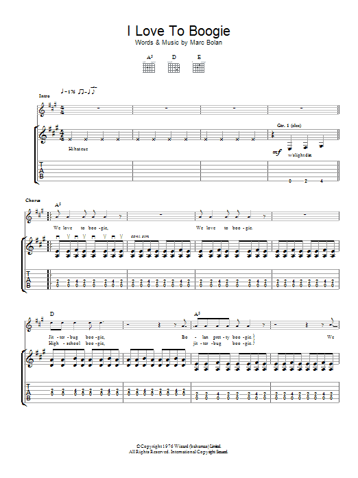 T. Rex I Love To Boogie Sheet Music Notes & Chords for Piano, Vocal & Guitar (Right-Hand Melody) - Download or Print PDF