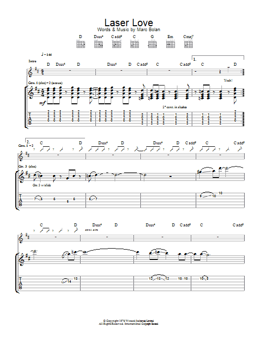 T Rex Laser Love Sheet Music Notes & Chords for Guitar Tab - Download or Print PDF T Rex Laser Love Sheet Music Notes & Chords for Guitar Tab - Download or Print PDF