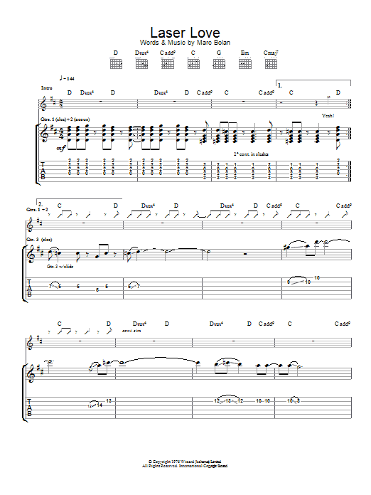 T Rex Laser Love Sheet Music Notes & Chords for Guitar Tab - Download or Print PDF