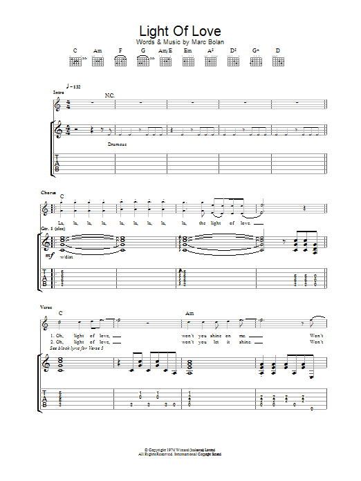T Rex Light Of Love Sheet Music Notes & Chords for Guitar Tab - Download or Print PDF T Rex Light Of Love Sheet Music Notes & Chords for Guitar Tab - Download or Print PDF