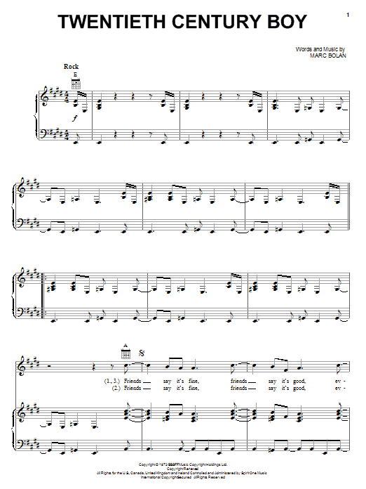 T. Rex Twentieth Century Boy Sheet Music Notes & Chords for Guitar Tab - Download or Print PDF