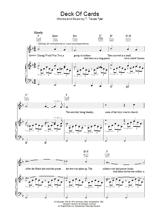 T. Texas Tyler Deck Of Cards Sheet Music Notes & Chords for Piano, Vocal & Guitar - Download or Print PDF