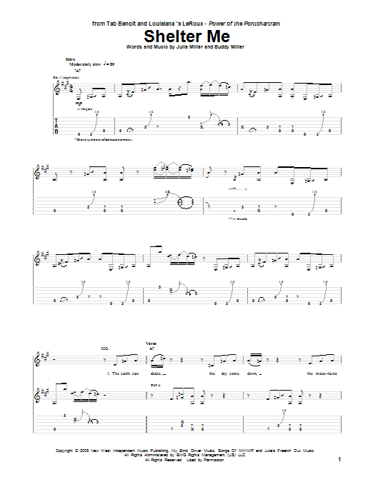 Tab Benoit Shelter Me Sheet Music Notes & Chords for Guitar Tab - Download or Print PDF