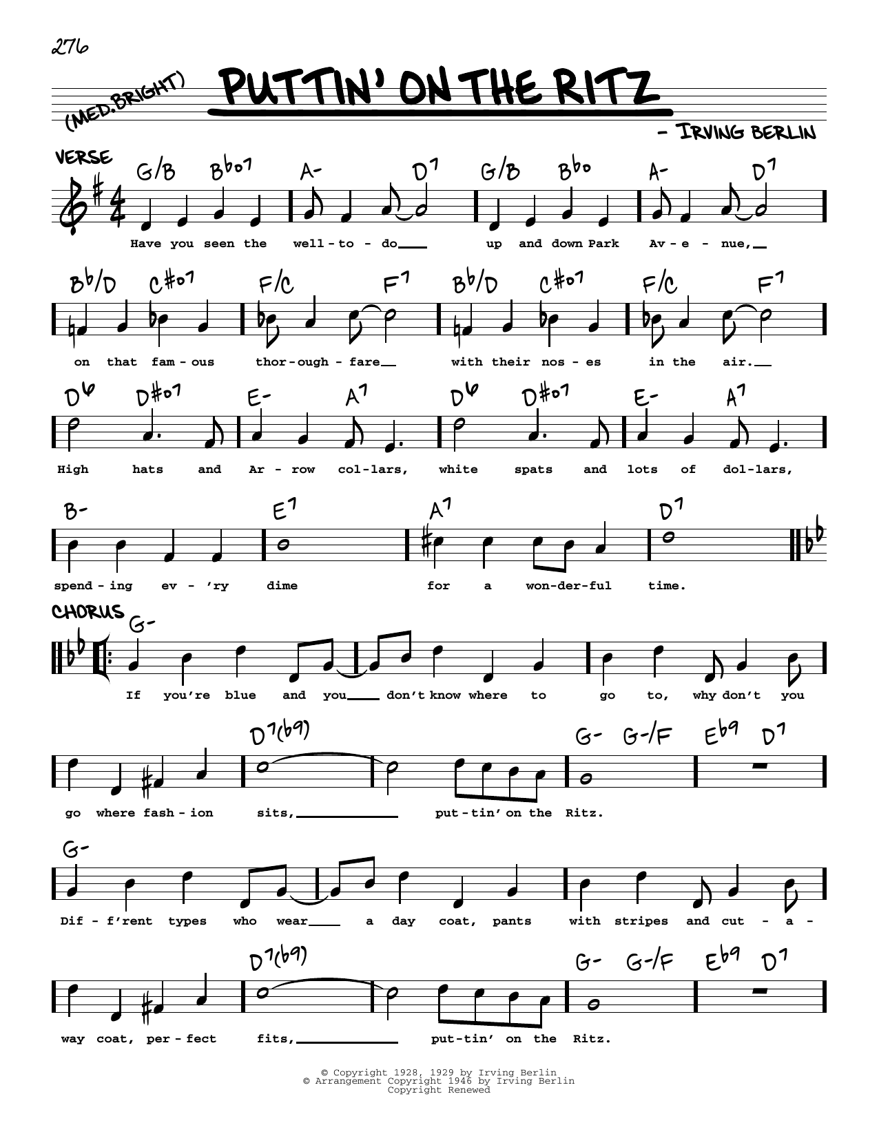 Taco Puttin' On The Ritz (arr. Robert Rawlins) Sheet Music Notes & Chords for Real Book – Melody, Lyrics & Chords - Download or Print PDF