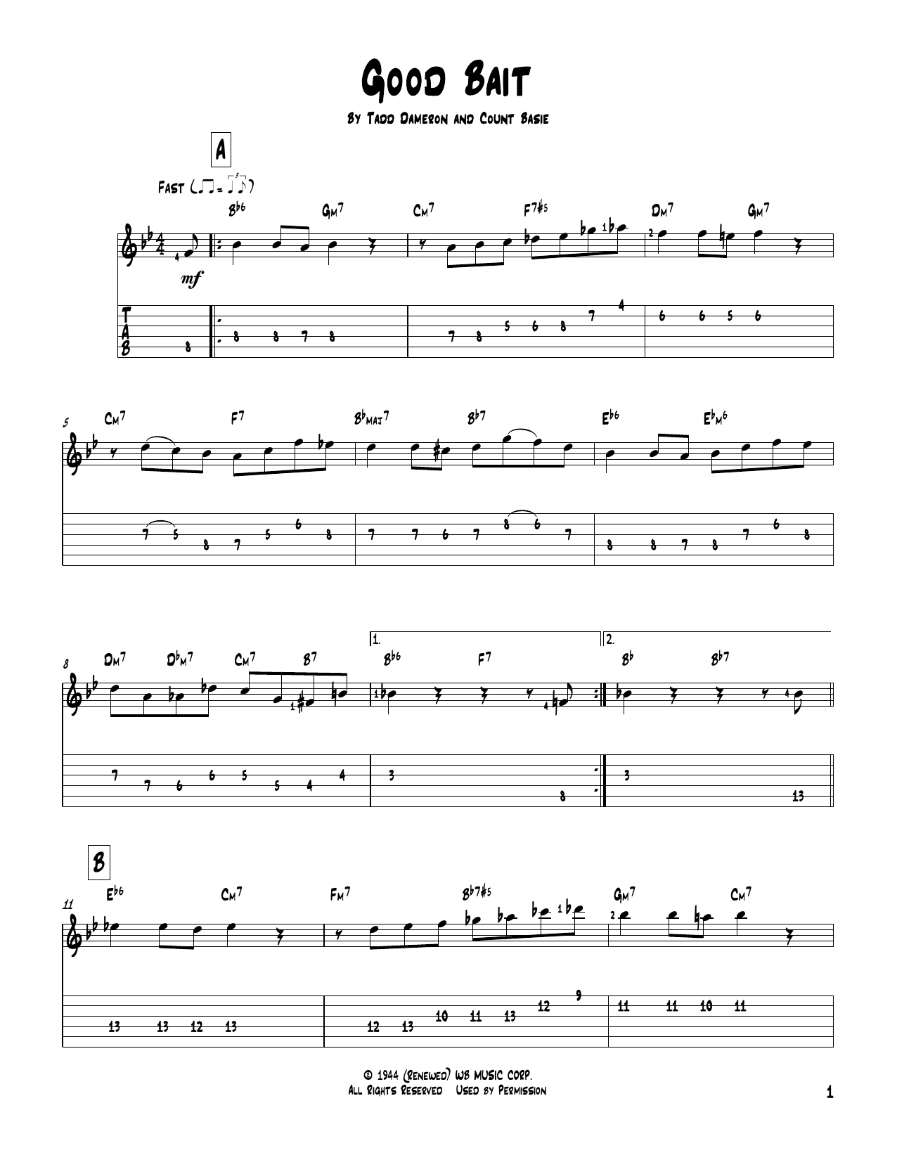 Tadd Dameron Good Bait Sheet Music Notes & Chords for Guitar Tab - Download or Print PDF