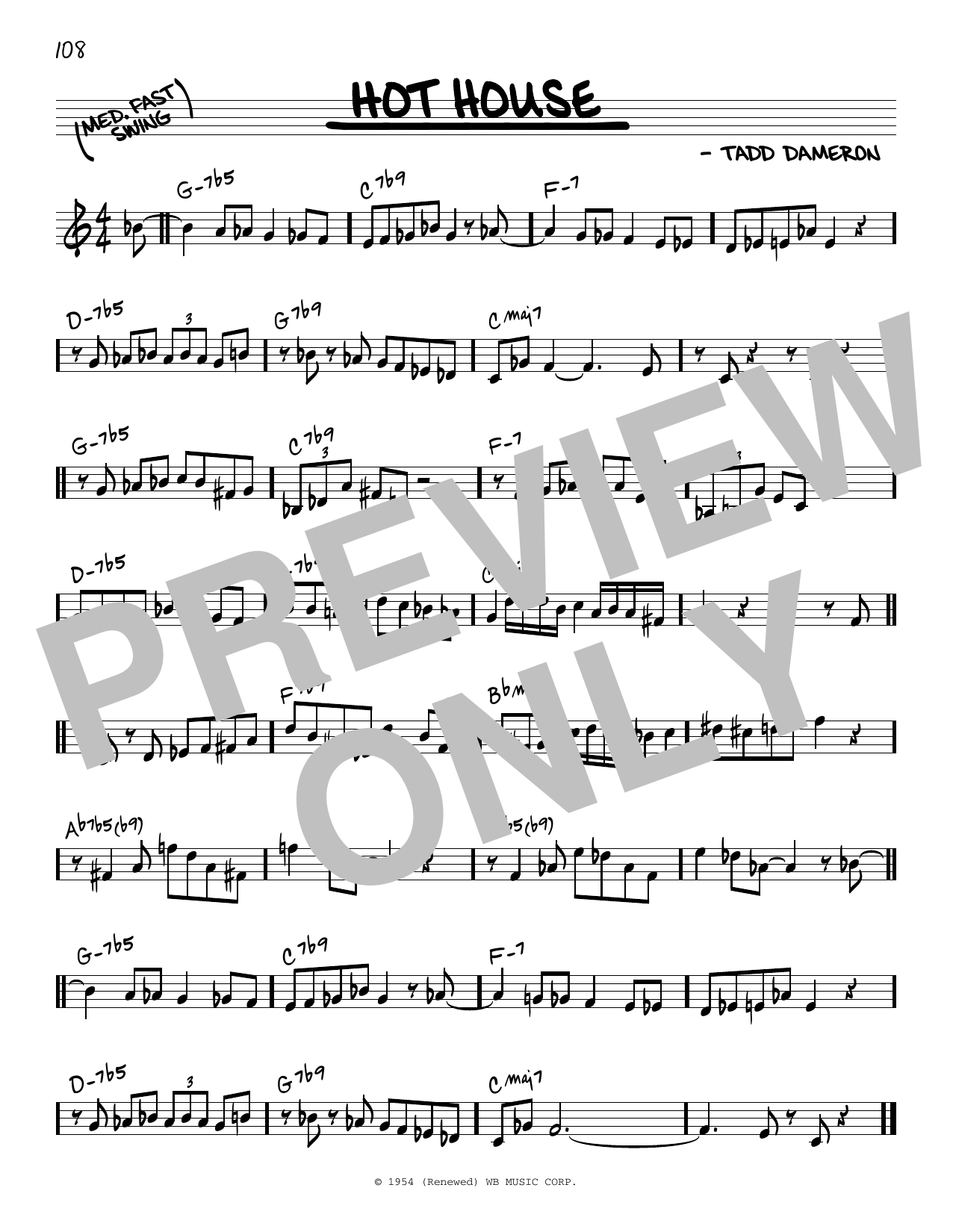 Tadd Dameron Hot House Sheet Music Notes & Chords for Real Book – Melody & Chords - Download or Print PDF