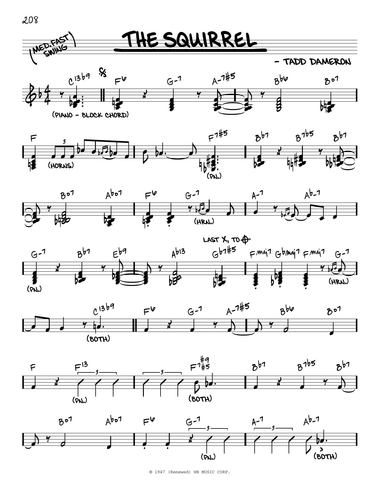 Tadd Dameron The Squirrel Sheet Music Notes & Chords for Real Book – Melody & Chords - Download or Print PDF