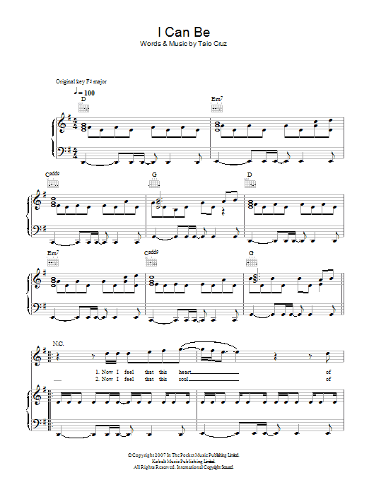 Taio Cruz I Can Be Sheet Music Notes & Chords for Piano, Vocal & Guitar - Download or Print PDF