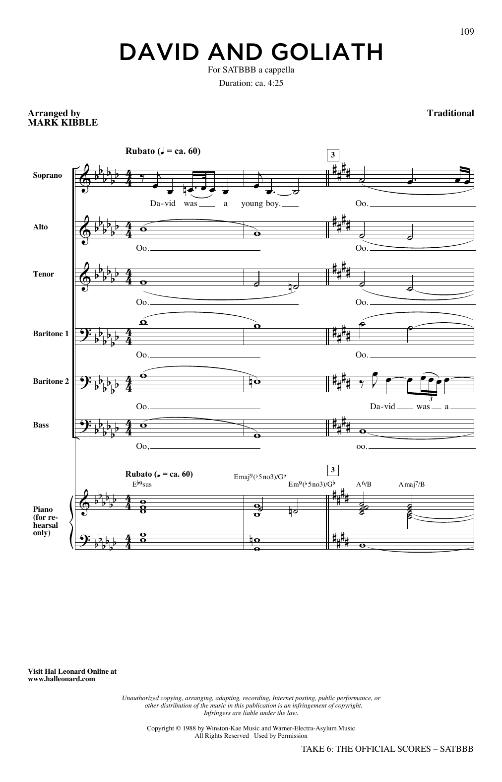 Take 6 David And Goliath Sheet Music Notes & Chords for SATB Choir - Download or Print PDF