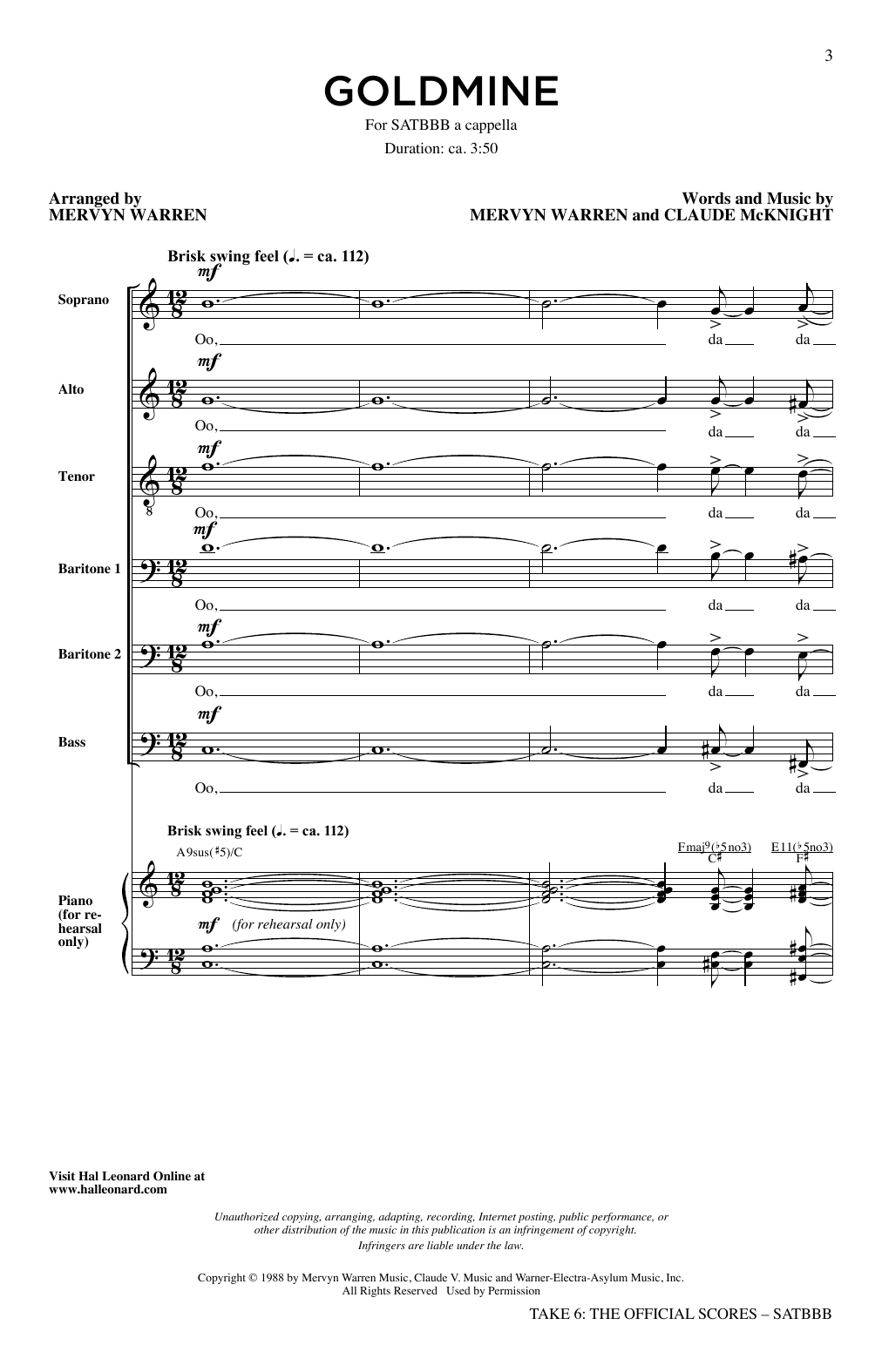 Take 6 Gold Mine (arr. Mervyn Warren) Sheet Music Notes & Chords for SATB Choir - Download or Print PDF