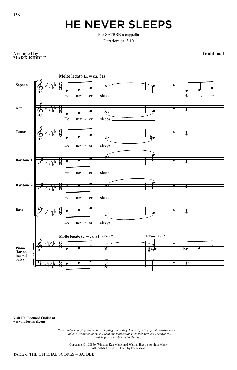 Take 6 He Never Sleeps Sheet Music Notes & Chords for SATB Choir - Download or Print PDF
