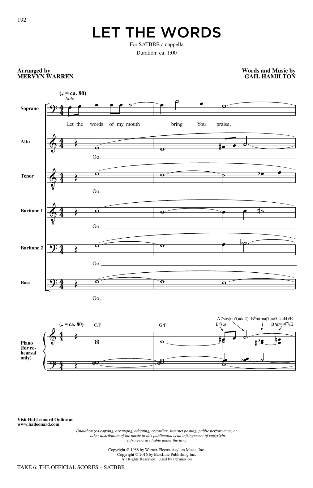 Take 6 Let The Words Sheet Music Notes & Chords for SATB Choir - Download or Print PDF