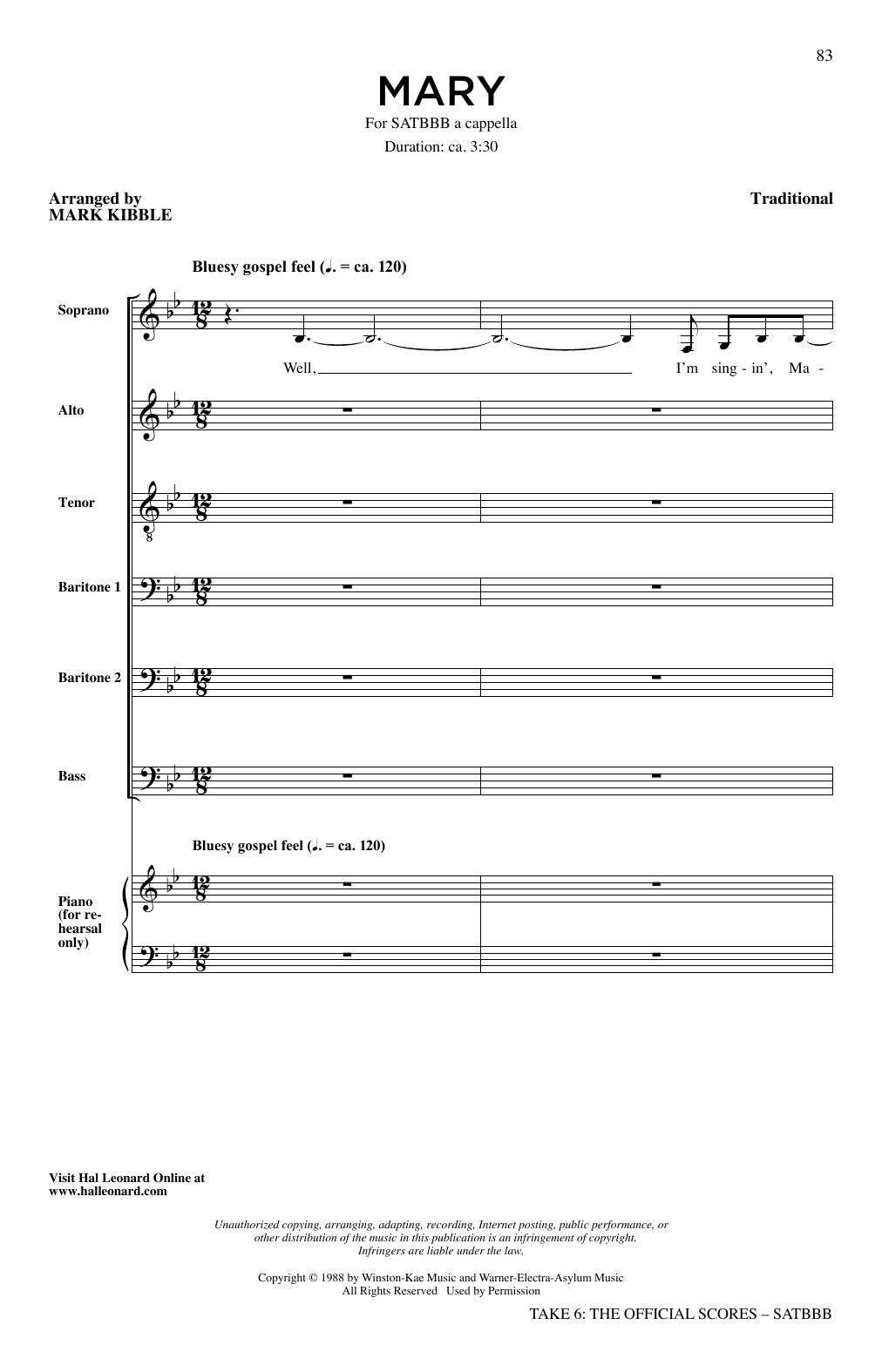 Take 6 Mary Sheet Music Notes & Chords for SATB Choir - Download or Print PDF