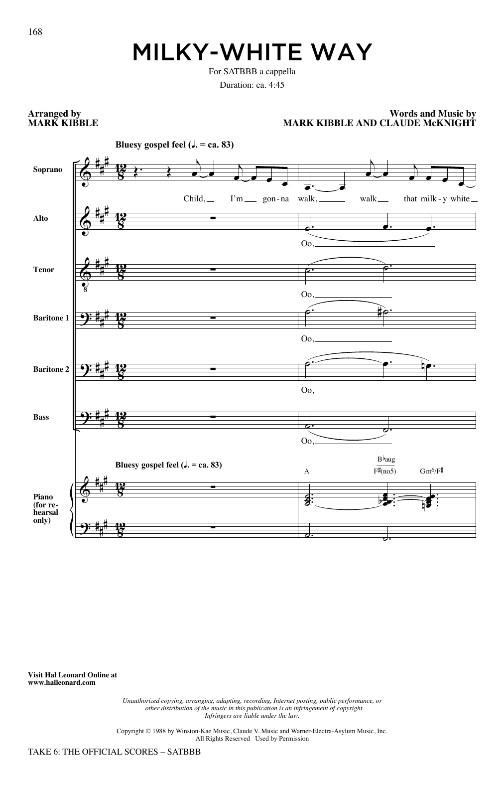 Take 6 Milky White Way Sheet Music Notes & Chords for SATB Choir - Download or Print PDF