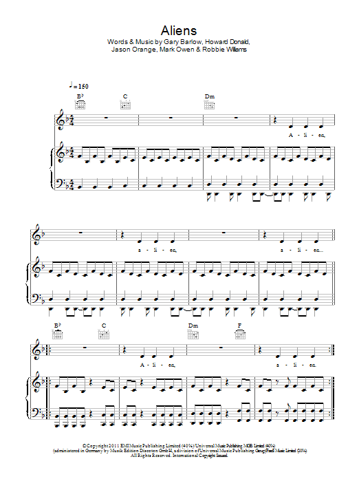 Take That Aliens Sheet Music Notes & Chords for Piano, Vocal & Guitar (Right-Hand Melody) - Download or Print PDF