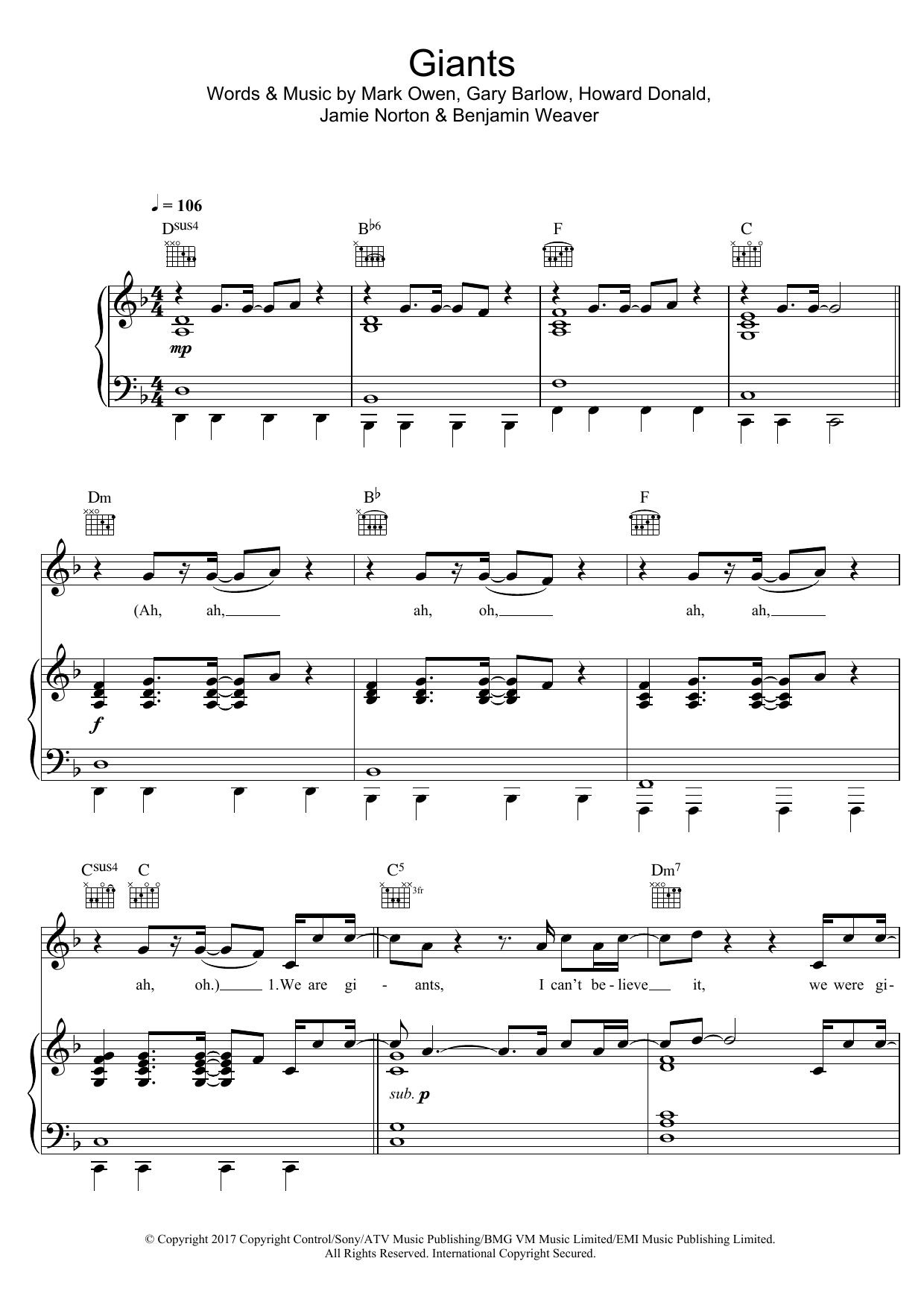 Take That Giants Sheet Music Notes & Chords for Piano, Vocal & Guitar (Right-Hand Melody) - Download or Print PDF Take That Giants Sheet Music Notes & Chords for Piano, Vocal & Guitar (Right-Hand Melody) - Download or Print PDF