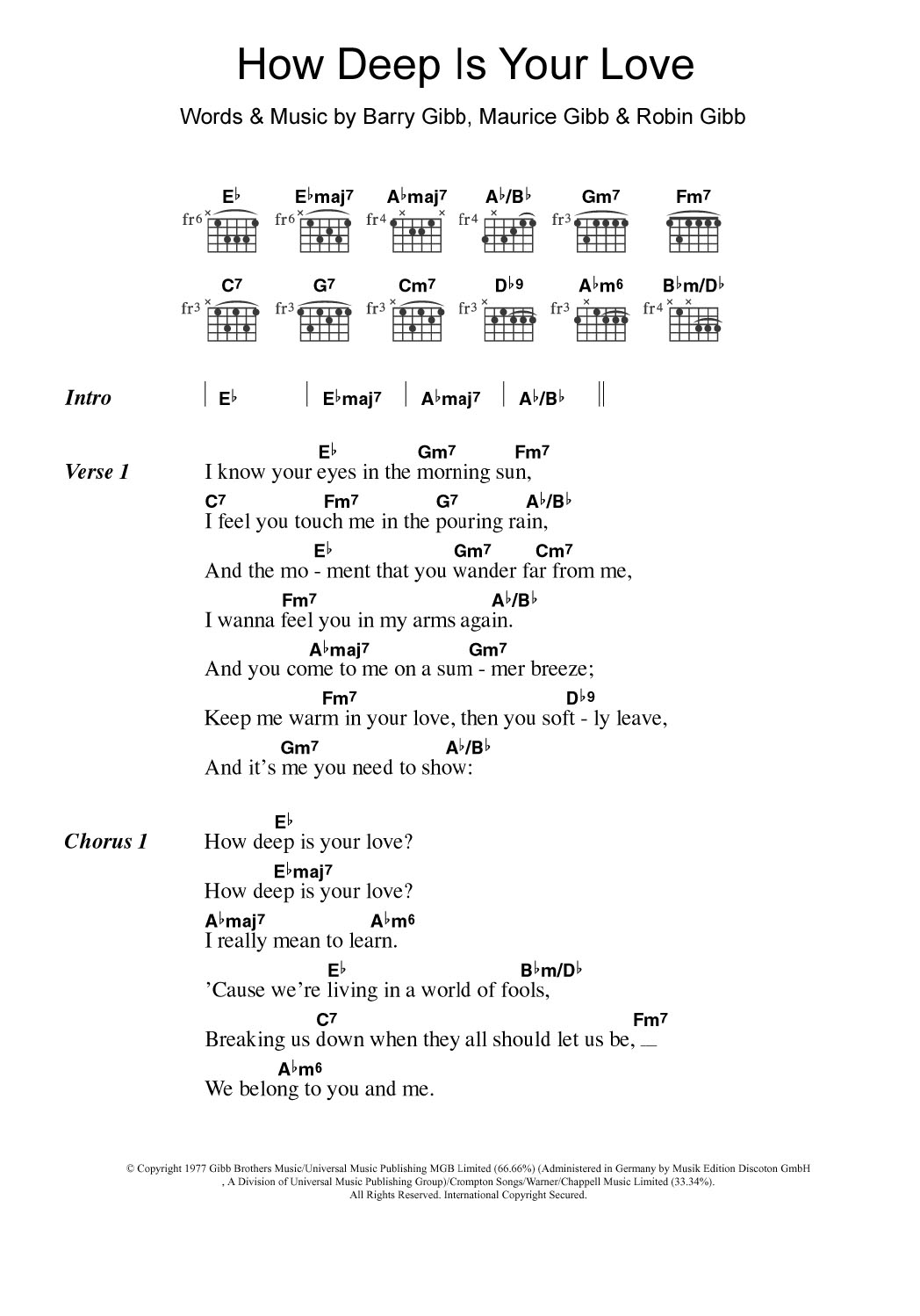 Take That How Deep Is Your Love Sheet Music Notes & Chords for Lyrics & Chords - Download or Print PDF