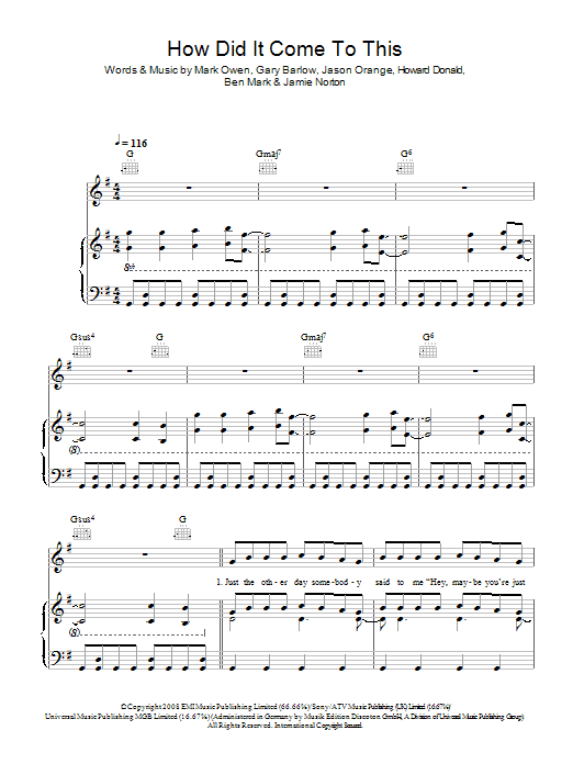 Take That How Did It Come To This Sheet Music Notes & Chords for Piano, Vocal & Guitar (Right-Hand Melody) - Download or Print PDF