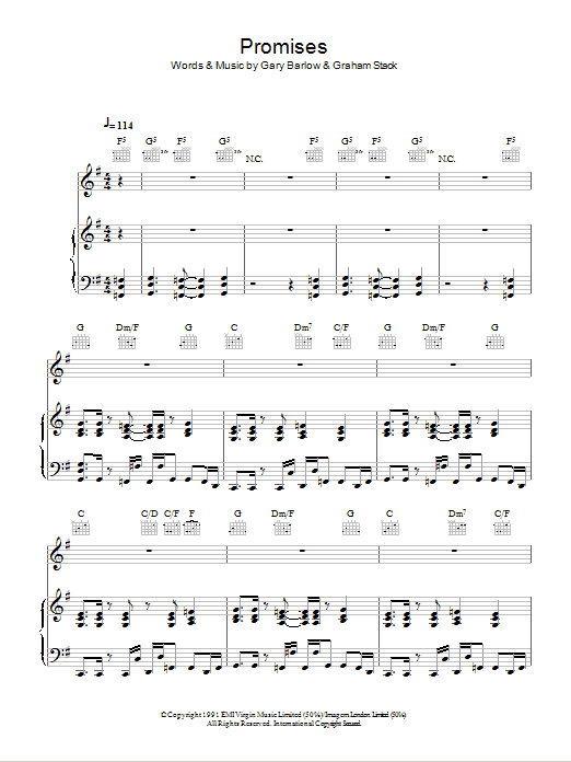 Take That Promises Sheet Music Notes & Chords for Piano, Vocal & Guitar (Right-Hand Melody) - Download or Print PDF