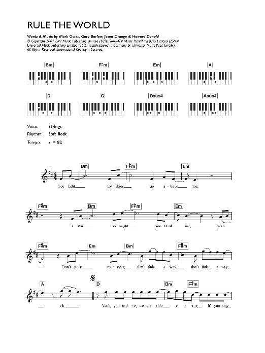 Take That Rule The World Sheet Music Notes & Chords for Lyrics & Piano Chords - Download or Print PDF