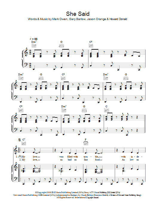 Take That She Said Sheet Music Notes & Chords for Piano, Vocal & Guitar (Right-Hand Melody) - Download or Print PDF