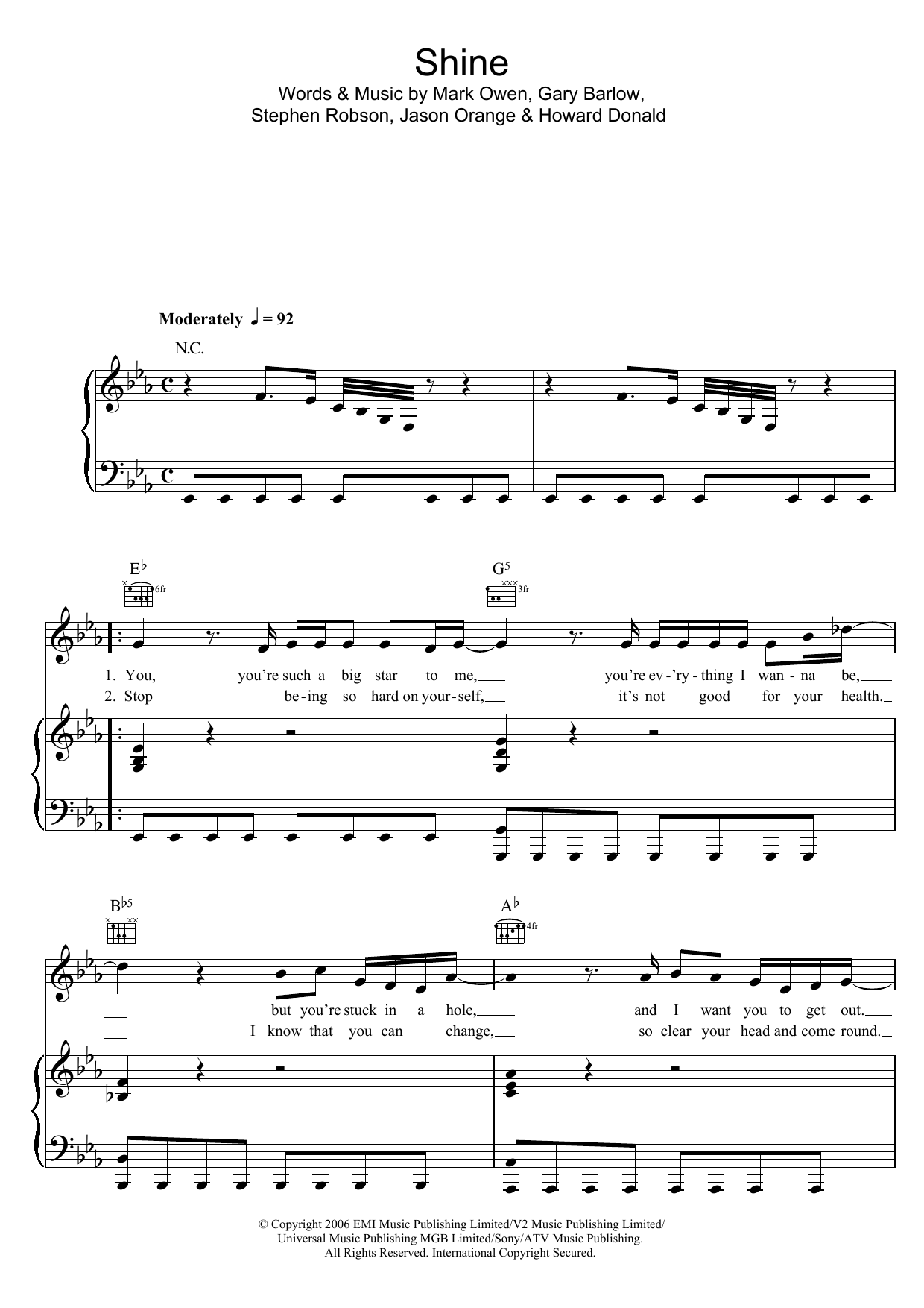 Take That Shine Sheet Music Notes & Chords for Piano, Vocal & Guitar - Download or Print PDF